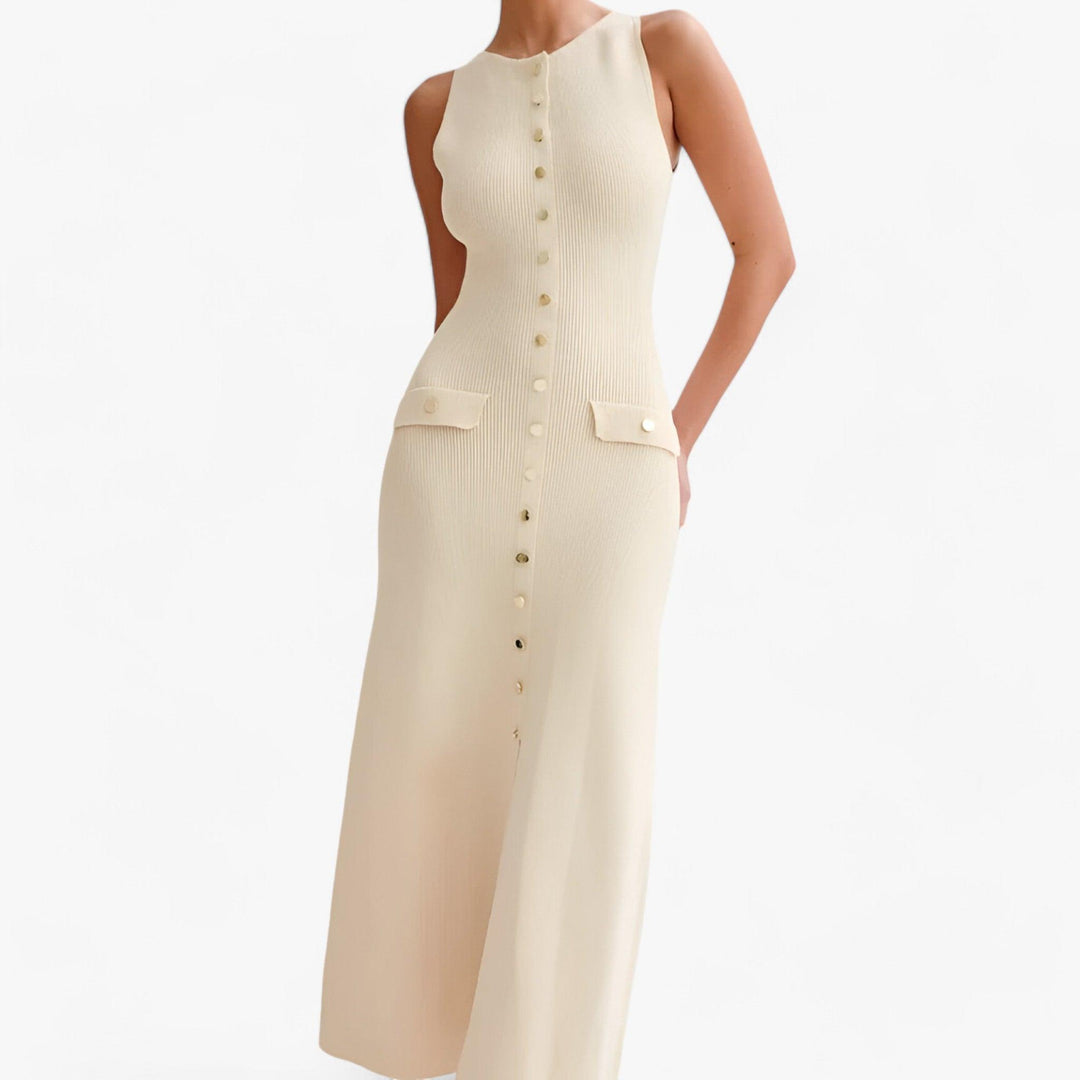 Levoire | Encolure ronde Robe maxi sans bretelles à bouton Beige