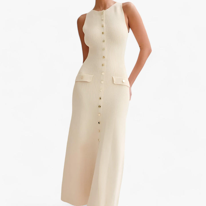 Levoire | Encolure ronde Robe maxi sans bretelles à bouton Beige