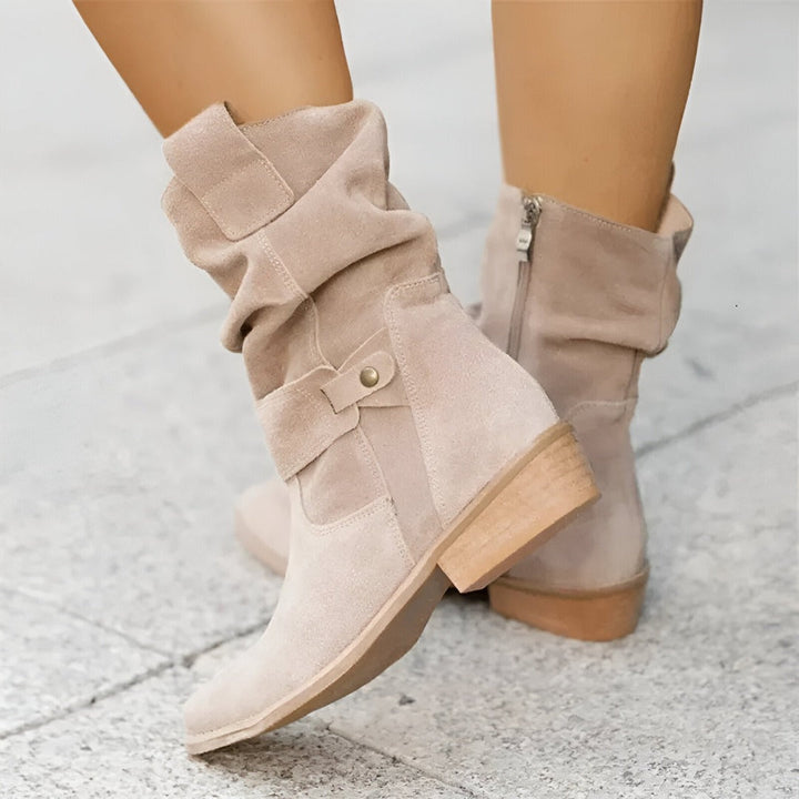 Levoire | Bottes Élegantes Femmes À Talons Bas Beige
