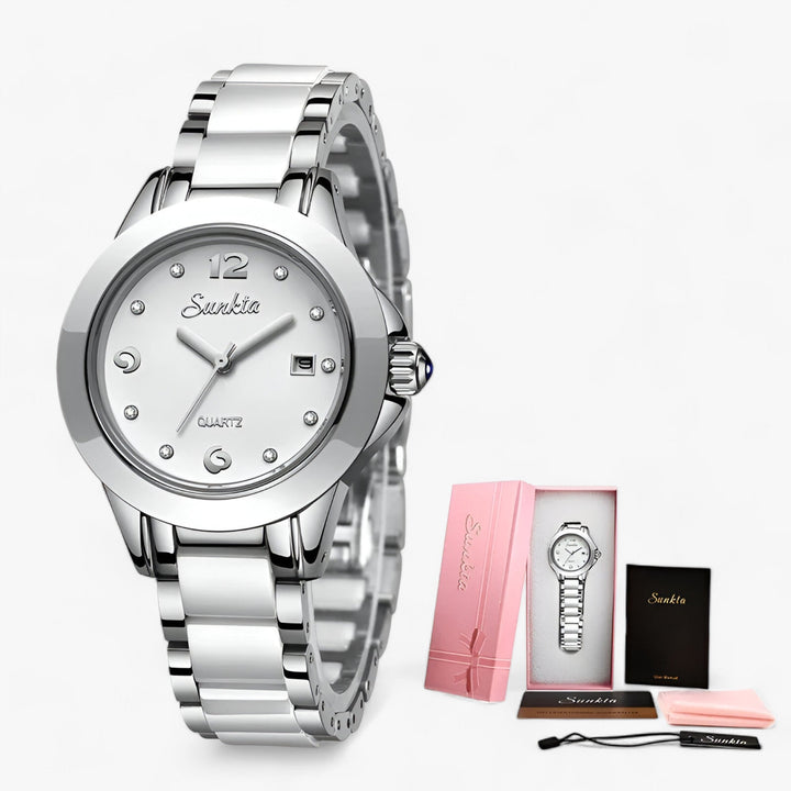 Levoire | Montre Ronde En Céramique Argent Blanc