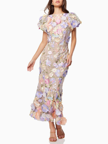 Levoire | Robe Longue Inspirée Des Fleurs À Manches Courtes Pour Femmes