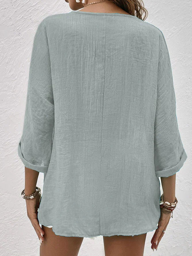 Levoire | Chemise En Lin Bleu À Col En V