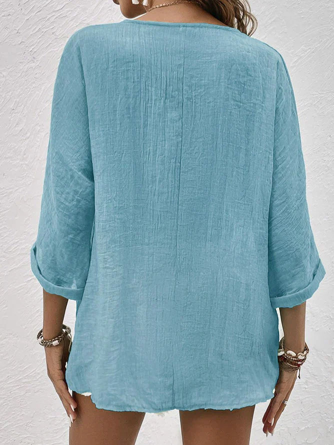 Levoire | Chemise En Lin Bleu À Col En V