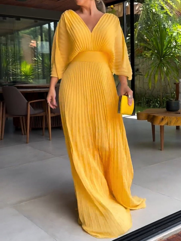 Levoire | Vibrantes Plissé Maxi Robe Jaune (Épuise)