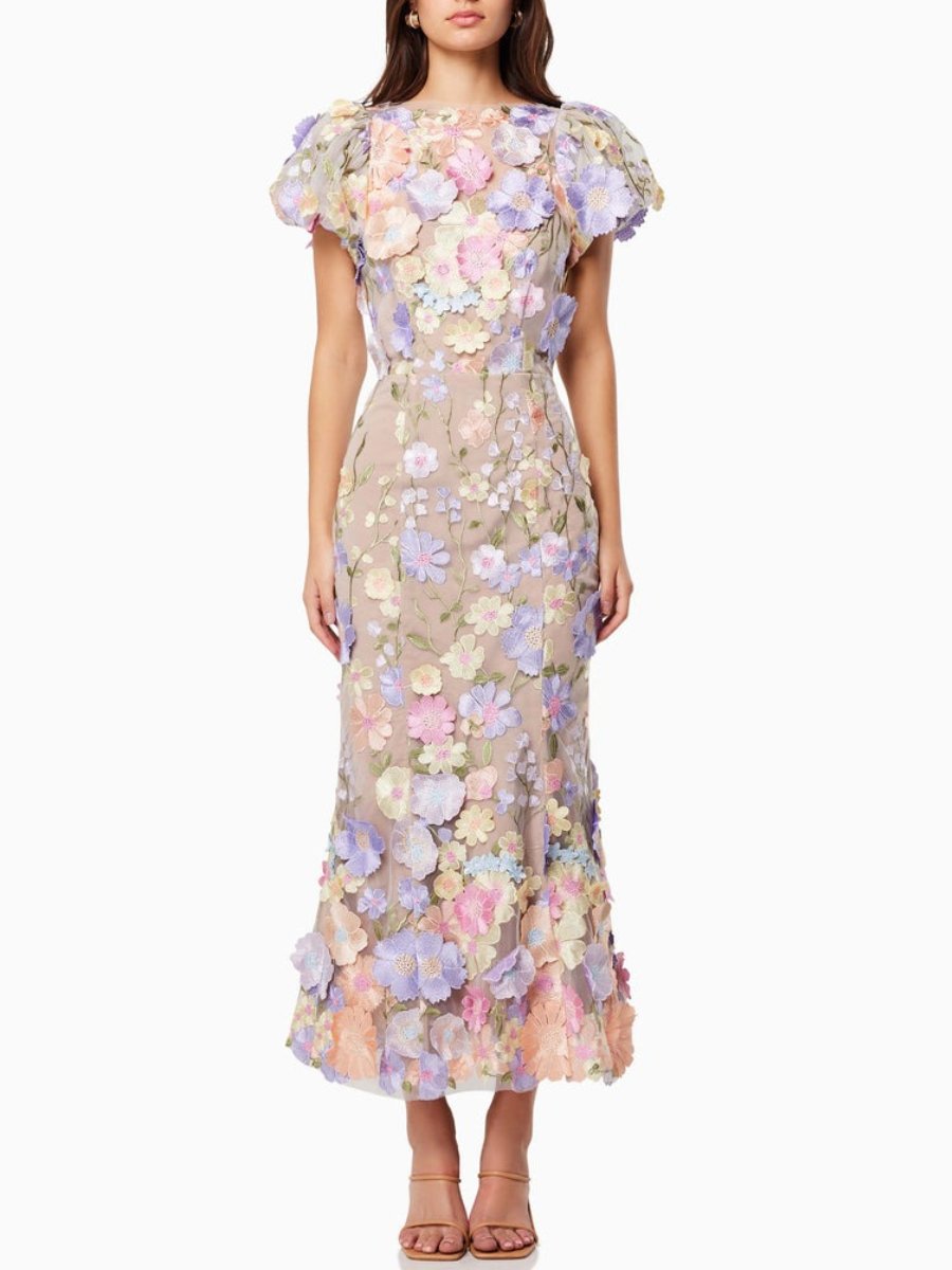 Levoire | Robe Longue Inspirée Des Fleurs À Manches Courtes Pour Femmes