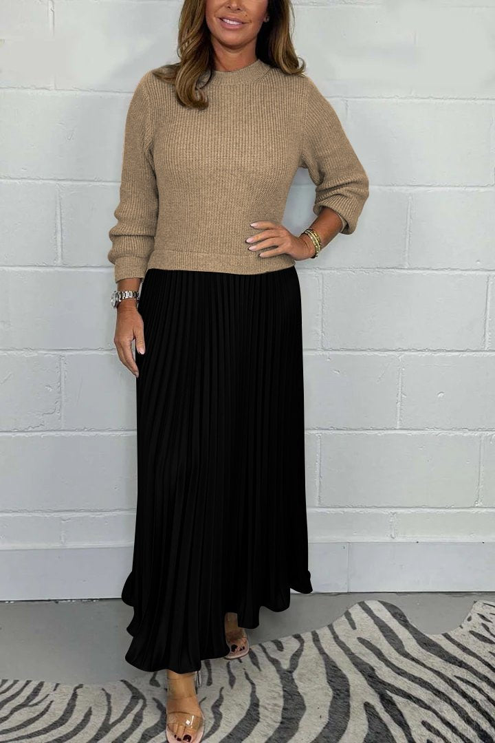 Levoire | Combinaison en jersey et jupe plissée Noir et beige