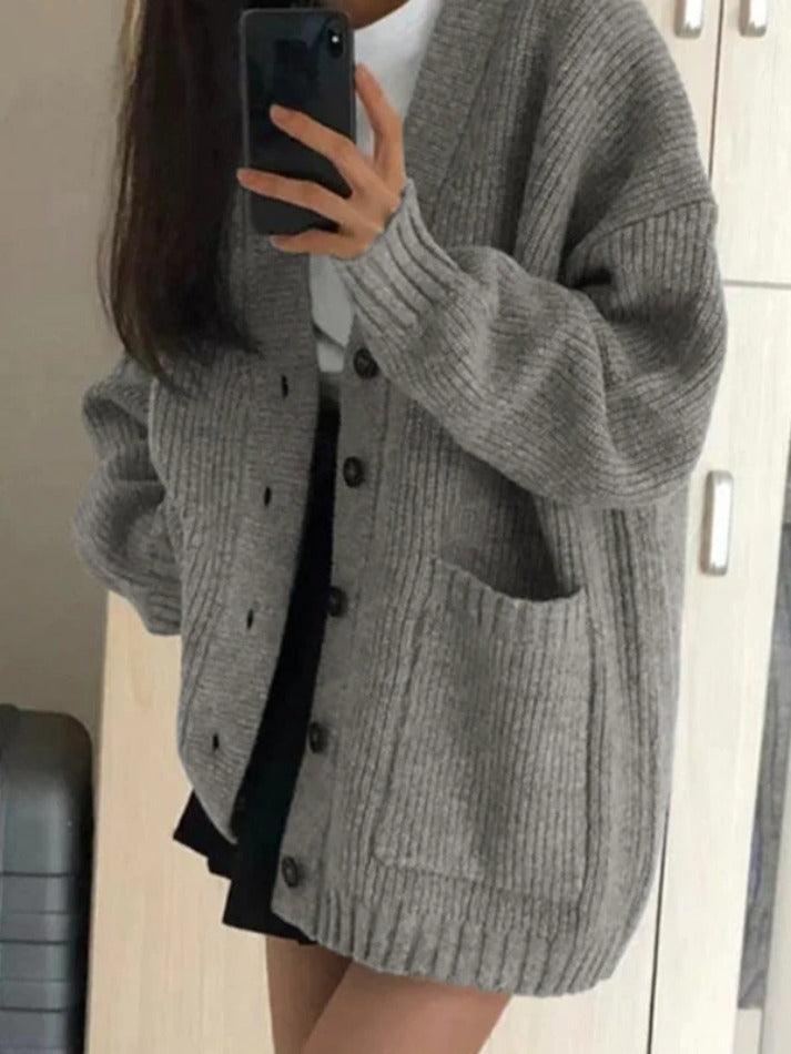Levoire | Préppy Couleur Unie Décolleté Baggy Cardigan