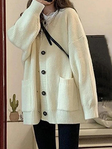 Levoire | Préppy Couleur Unie Décolleté Baggy Cardigan