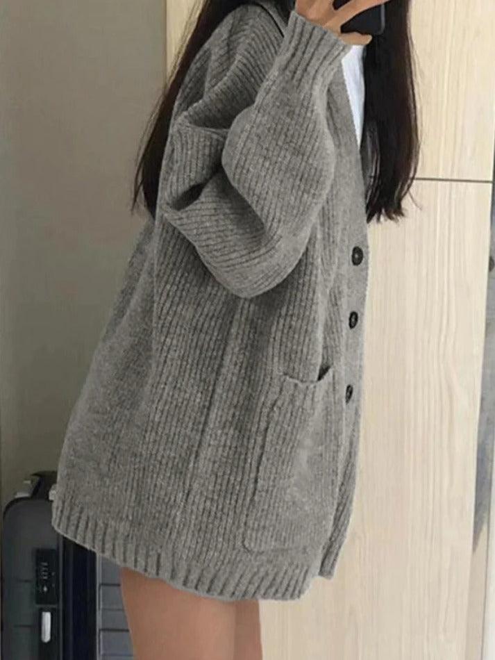 Levoire | Préppy Couleur Unie Décolleté Baggy Cardigan
