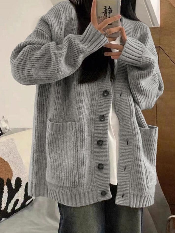 Levoire | Préppy Couleur Unie Décolleté Baggy Cardigan