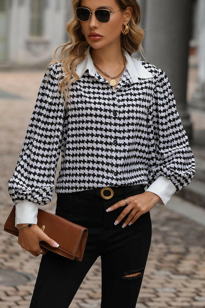 Levoire | Blouse À Col À Manches Lanternes Imprimées Vente Noir