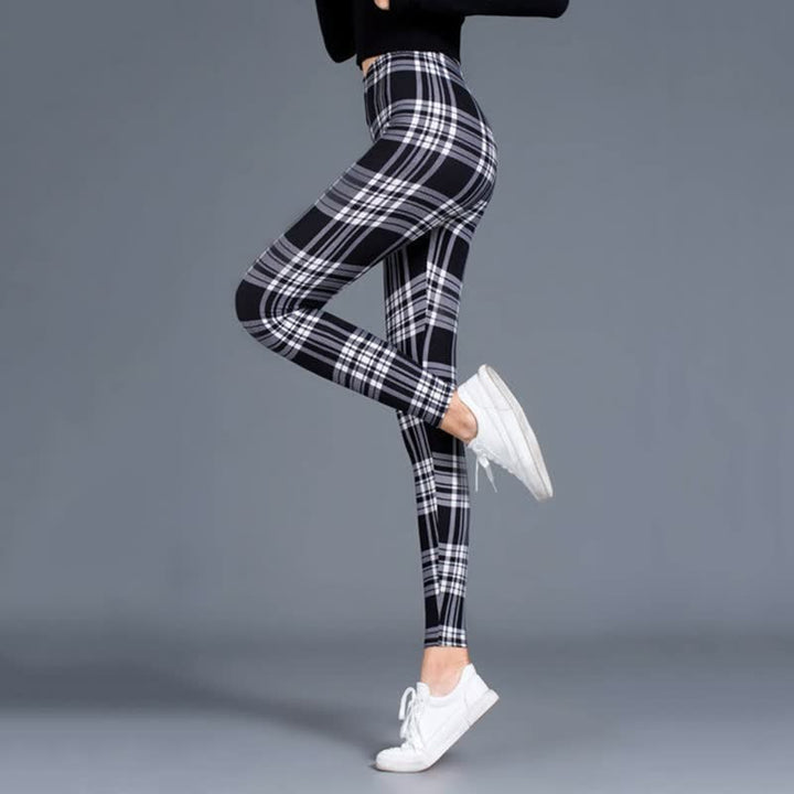 Levoire | Leggings De Fitness Avec Imprimé Écossais Amincissant Push-Up Pantalon Taille Élastique Noir Blanc Flanel Une taille