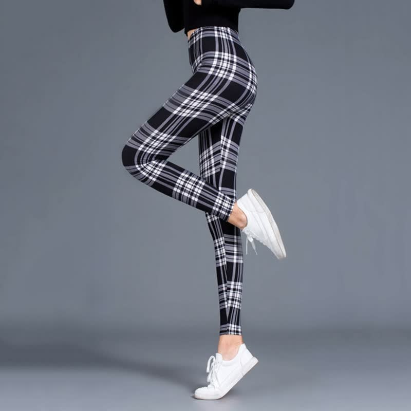 Levoire | Leggings De Fitness Avec Imprimé Écossais Amincissant Push-Up Pantalon Taille Élastique