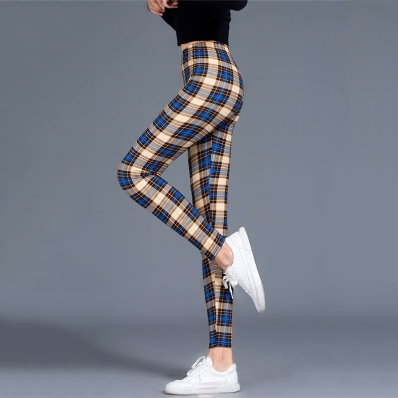 Levoire | Leggings De Fitness Avec Imprimé Écossais Amincissant Push-Up Pantalon Taille Élastique Bleu Flanel Une taille