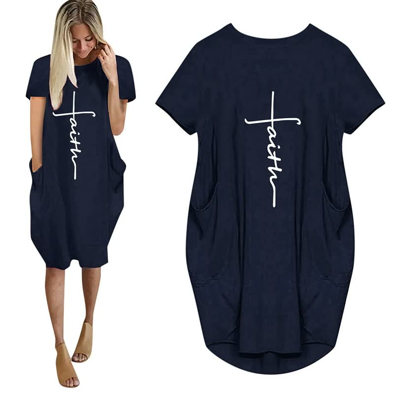 Levoire | Robes Imprimé 3D Lettre Robe De Fête Ample Avec Poches Bleu Foncé