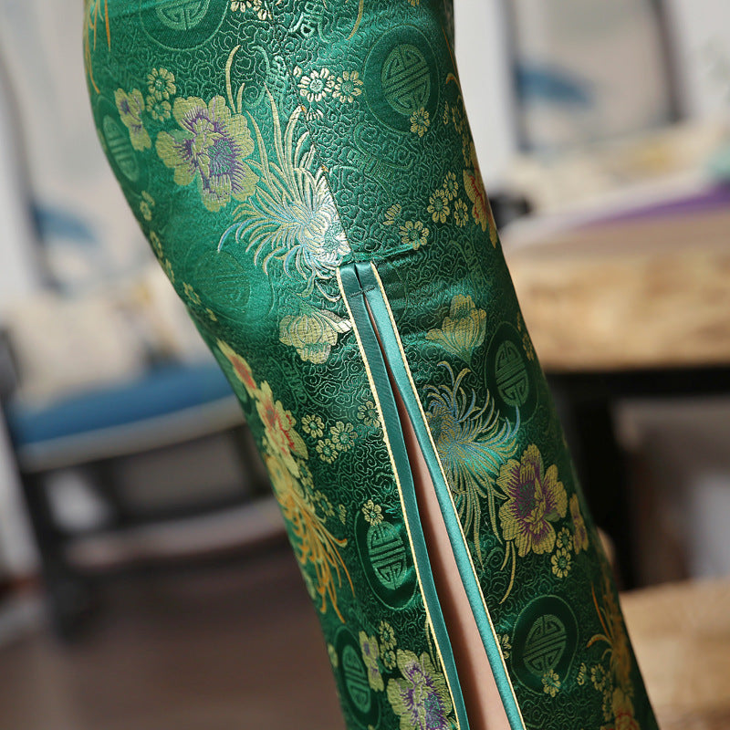 Levoire | Robe Cheongsam En Rayon Vert Classique Chinois