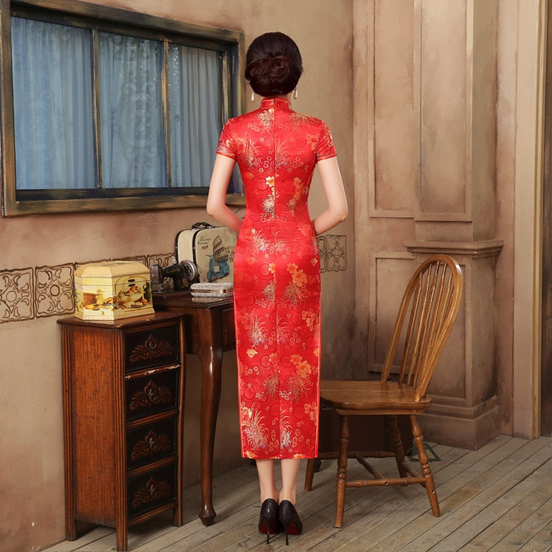 Levoire | Robe Cheongsam En Rayon Vert Classique Chinois