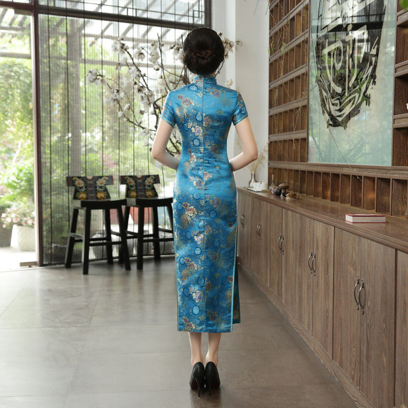 Levoire | Robe Cheongsam En Rayon Vert Classique Chinois