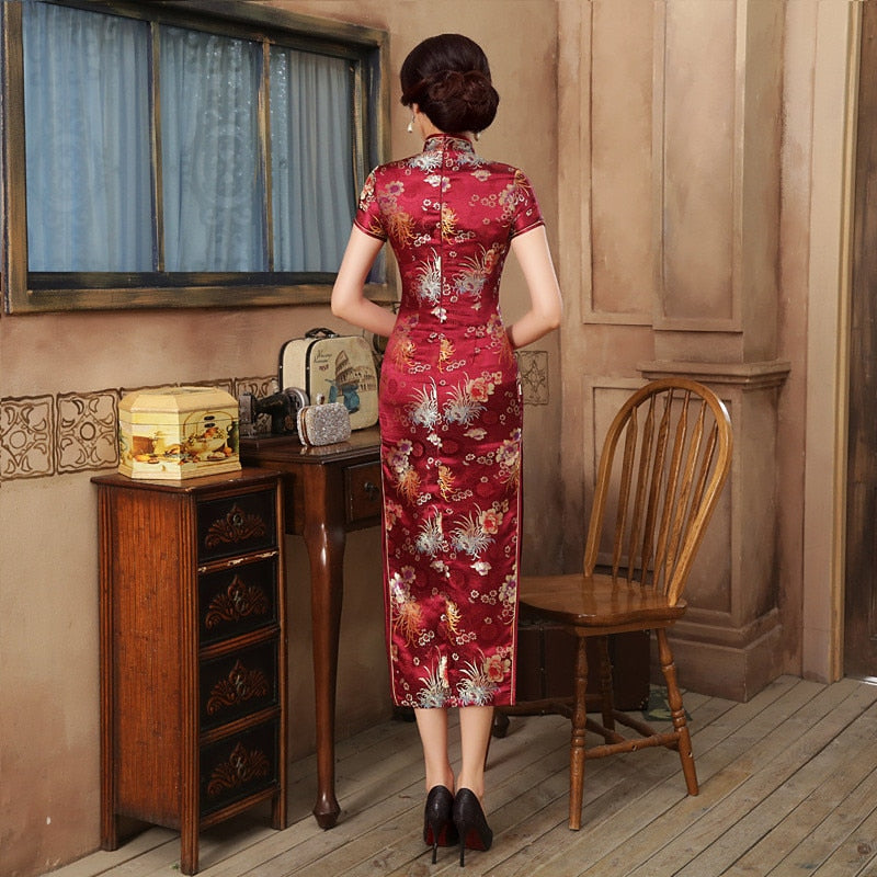 Levoire | Robe Cheongsam En Rayon Vert Classique Chinois