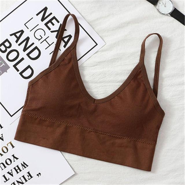 Levoire | Crop Top sans Couture avec Tissu Respirant et Confort Optimal pour Femmes Marron Encolure en V