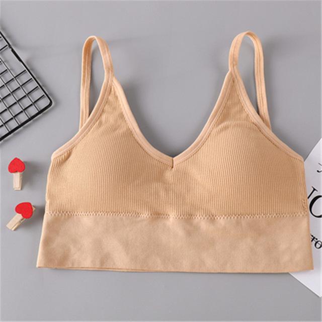 Levoire | Crop Top sans Couture avec Tissu Respirant et Confort Optimal pour Femmes Beige Encolure en V