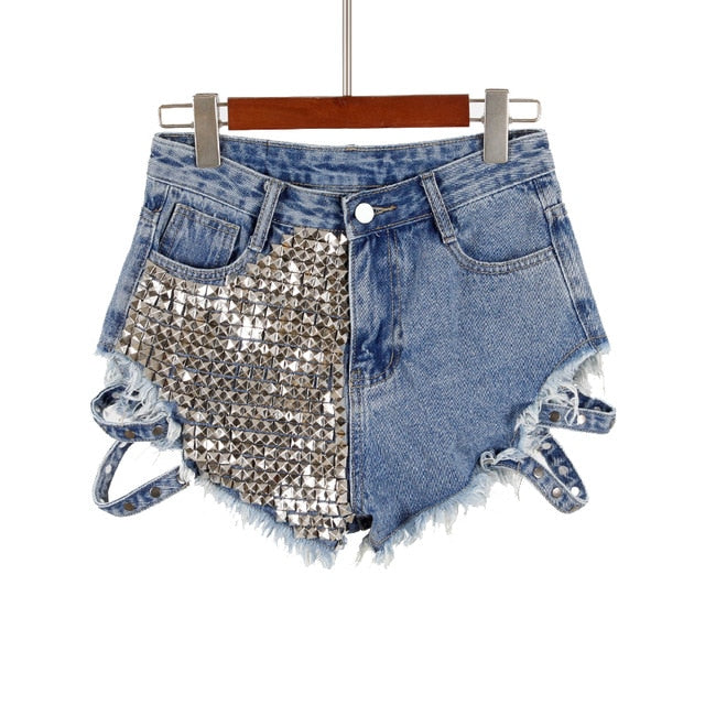 Levoire | Niete Denim Shorts Aushöhlen Bleu