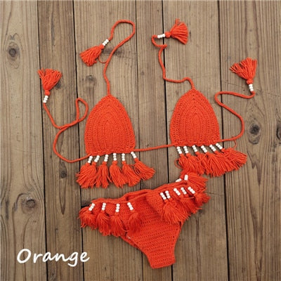 Levoire | Ensemble De Bikini En Crochet Fait Main Orange