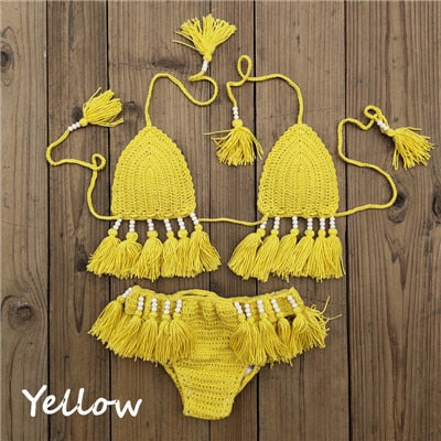 Levoire | Ensemble De Bikini En Crochet Fait Main Pour Un Look De Plage Personnalisé Jaune