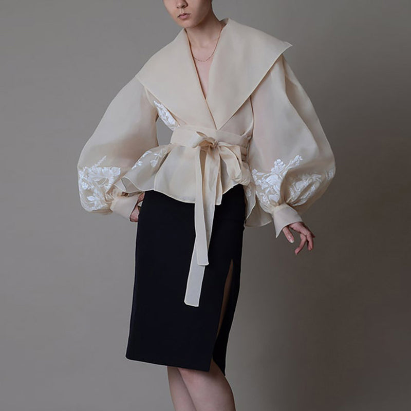 Levoire | Blouse En Organza Vintage Col À Revers Lacets Nœud