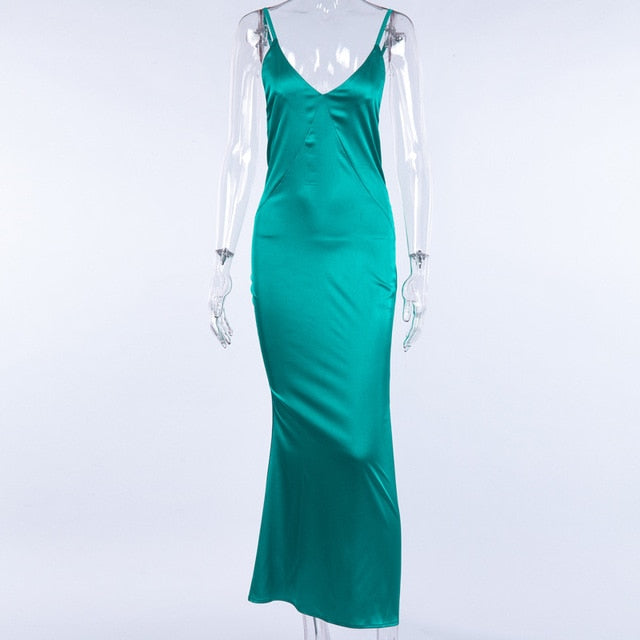 Levoire | Élégante Maxi Longue Satin Soirée vert