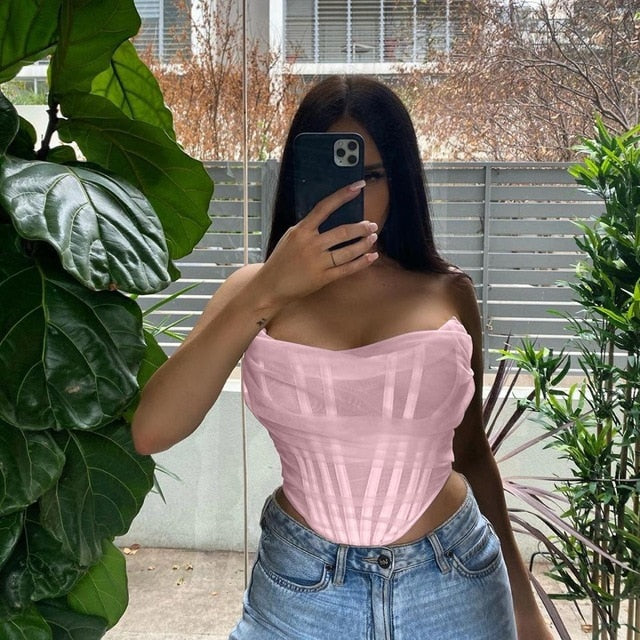 Levoire | Top Court Bustier Sans Manches À Bretelles rose