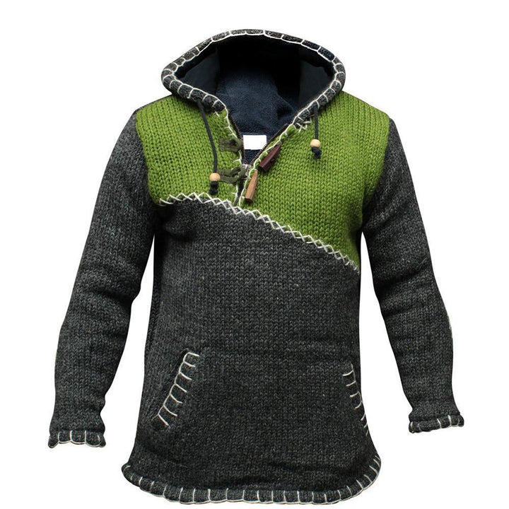 Levoire | Pull à capuche à manches longues en tricot avec poches Vert