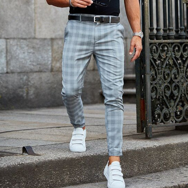 Levoire | Pantalon Slim Fit À Carreaux Tendance Pour Hommes Gris-bleu