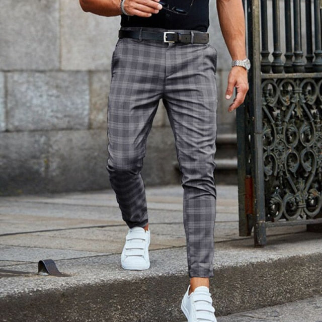 Levoire | Pantalon Slim Fit À Carreaux Tendance Pour Hommes Gris foncé