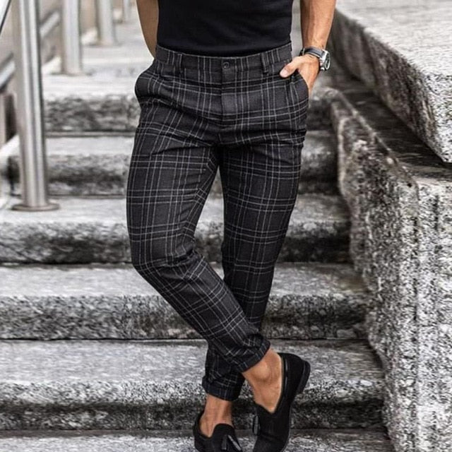 Levoire | Pantalon Slim Fit À Carreaux Tendance Pour Hommes Noir