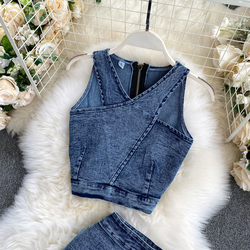 Levoire | Top À Bretelles Jupe En Jean Ensemble