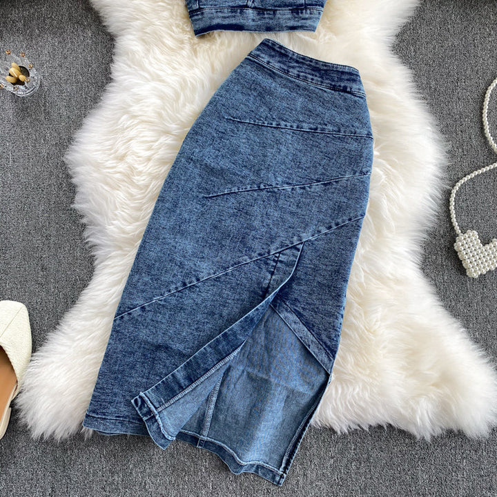 Levoire | Hauts À Bretelles Et Ensemble Jupe En Jean Pour Un Style Moderne Et Cool