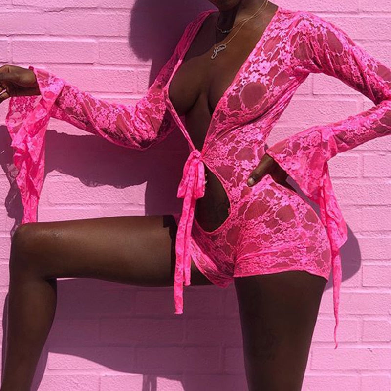 Levoire | Combinaisons De Mode Sexy Rose Décolleté Profond