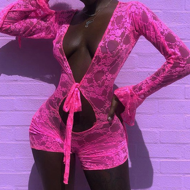 Levoire | Salopette Fashion Sexy Rose Décolleté Profond Rosa