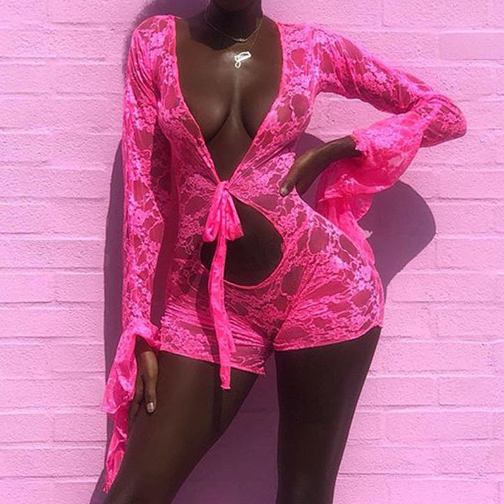 Levoire | Combinaisons De Mode Sexy Rose Décolleté Profond