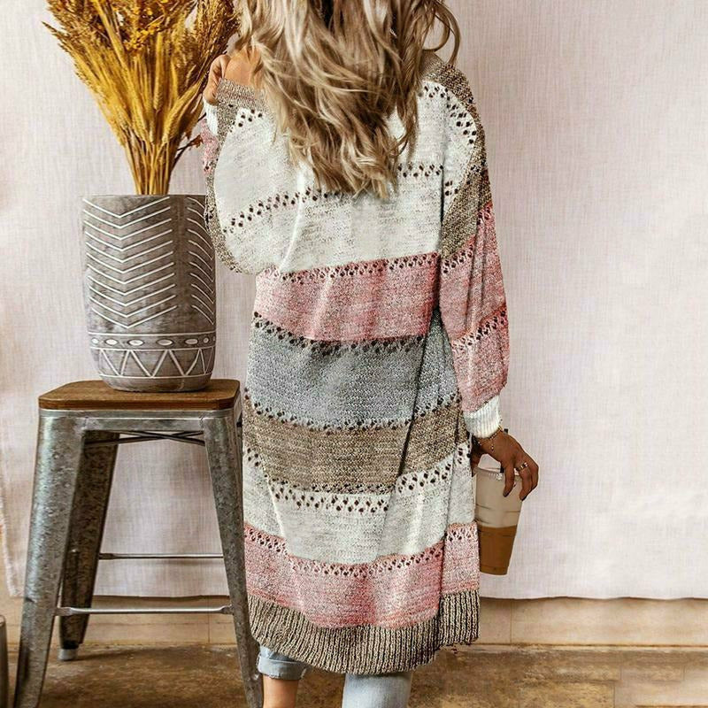 Levoire | Long Cardigan Rayé En Maille Pour Femme