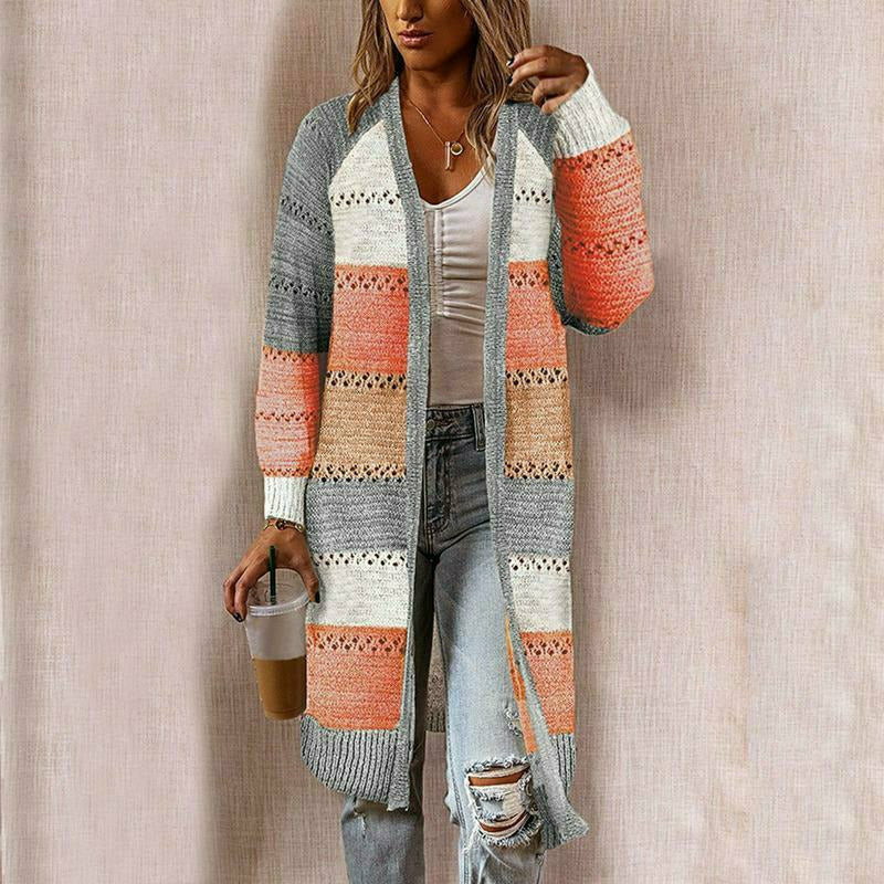 Levoire | Long Cardigan Rayé En Maille Pour Femme Orange