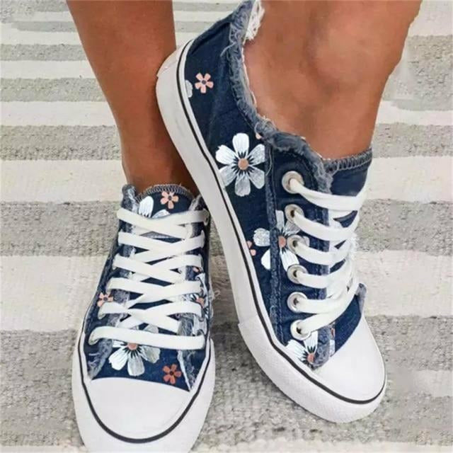 Levoire | Beaux Basses Baskets À Motif Floral Pour Femmes bleu marine