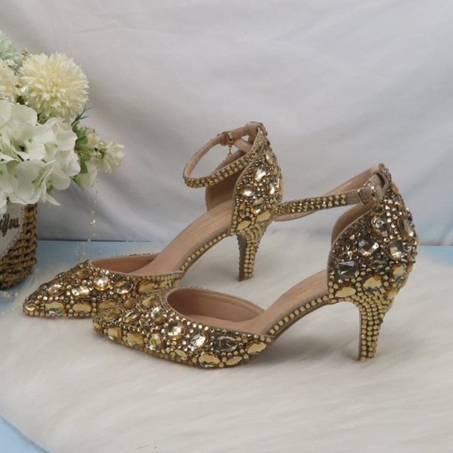 Levoire | Champagne Chaussures En Cristal Doré 7 cm chaussure