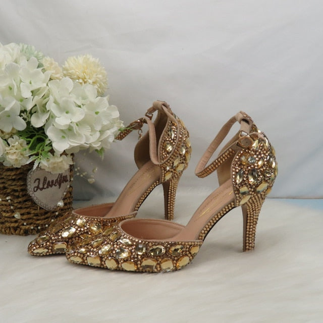 Levoire | Champagne Chaussures En Cristal Doré 9cm Chaussure