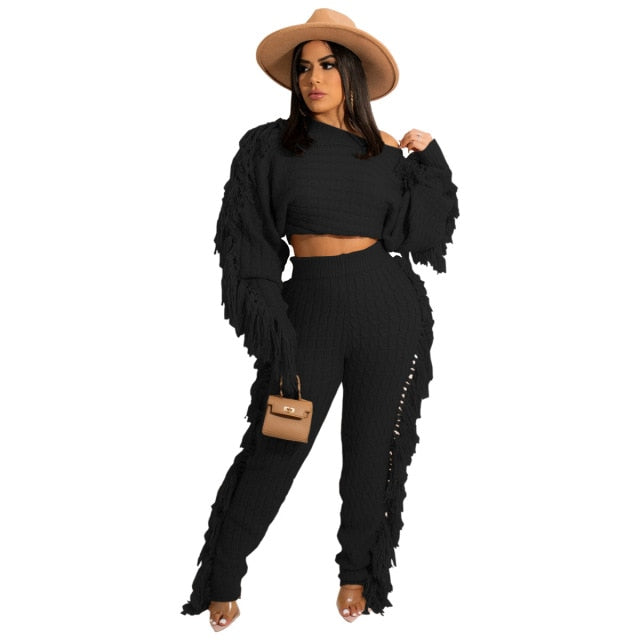 Levoire | Pull En Tricot À Pompons Sexy Ensemble Deux Pièces noir