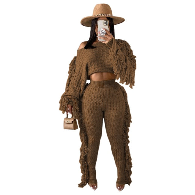 Levoire | Pull En Tricot À Pompons Sexy Ensemble Deux Pièces Braun