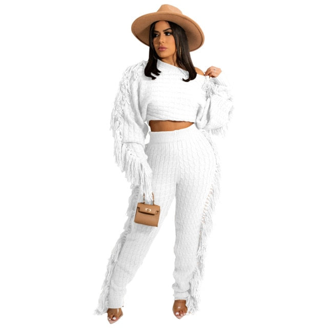 Levoire | Pull En Tricot À Pompons Sexy Ensemble Deux Pièces blanc