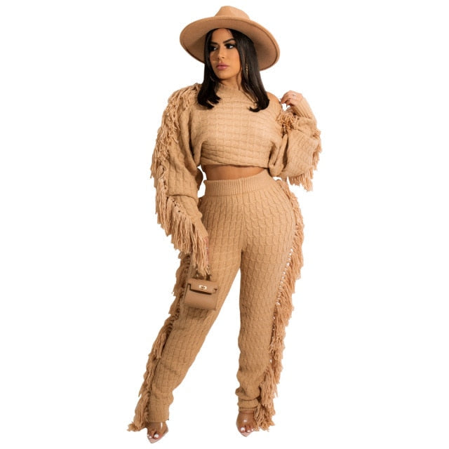 Levoire | Pull En Tricot À Pompons Sexy Ensemble Deux Pièces Abricot