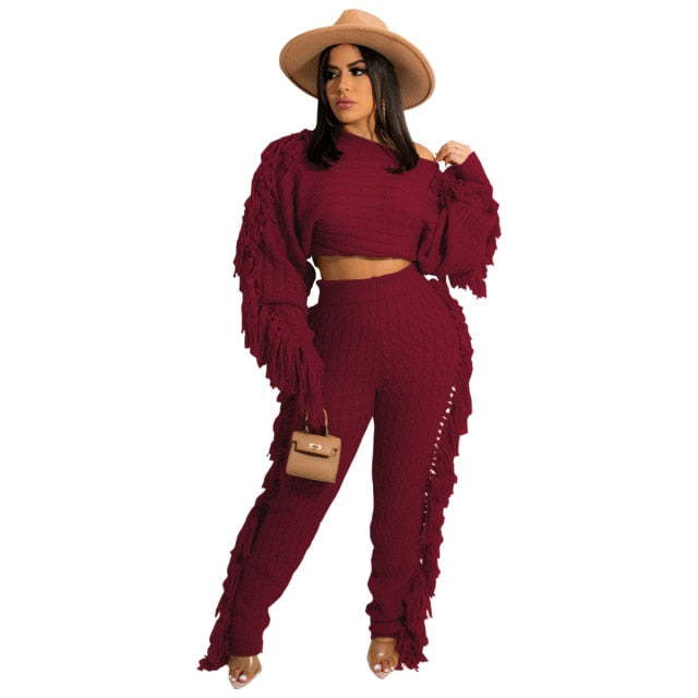 Levoire | Pull En Tricot À Pompons Sexy Ensemble Deux Pièces Châtaignier
